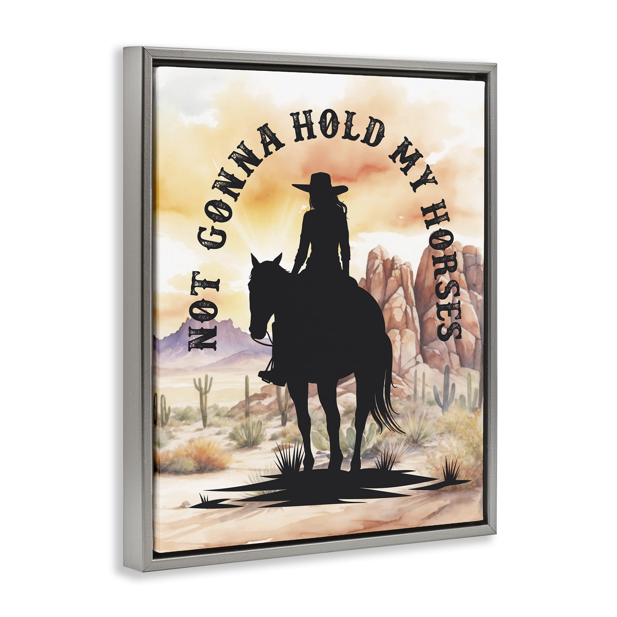 Stupell Industries Not Gonna Hold My Horses People Painting Gray Floater Framed Canvas Art Print Wall Art, 17 x 21
