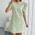 thumbnail image 6 of Lovzfmll Women's Sundress, Crew Neck Short Sleeve with Puff Sleeve & Texture, Casual Vacation Mini Dress Green, XL, 6 of 6