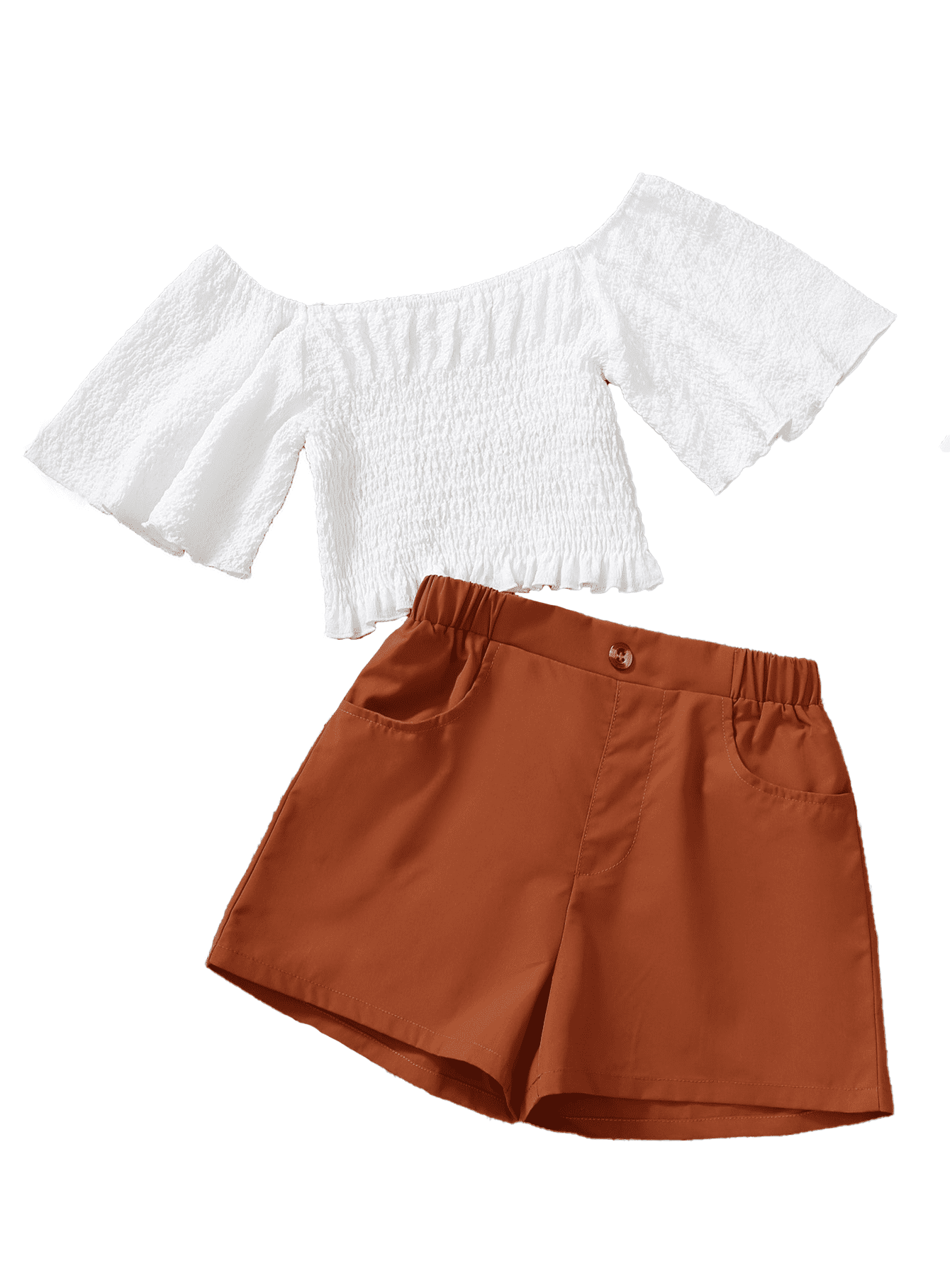 5T Little Girls Clothes Little Girls Outfits Short Sleeve Offtheshoulder Top Shorts 2PCS Set 5