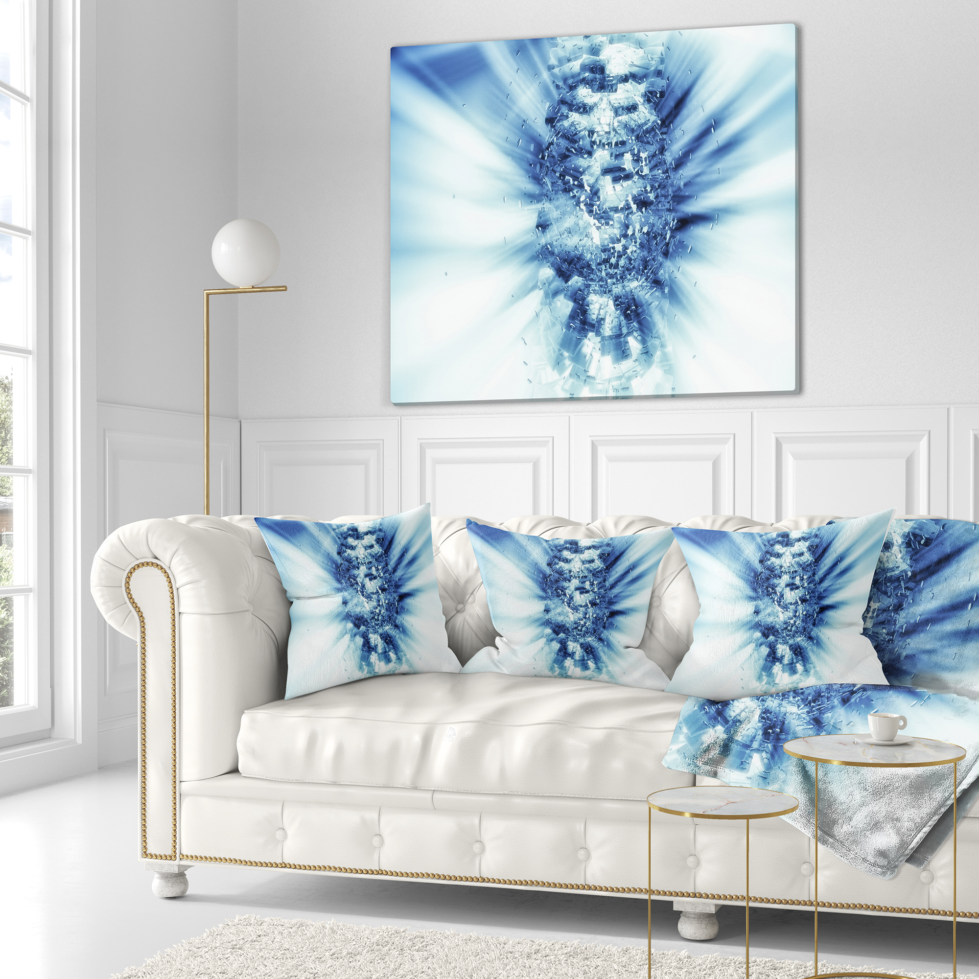 Designart Fractal 3D Blue Splash Burst - Contemporary Throw Pillow - 18x18