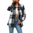 thumbnail image 2 of Women Plaid Flannel Shirt Jacket Button Down Lapel Long Sleeve Shacket Cardigan Coats Fall Spring Clothes, 2 of 7
