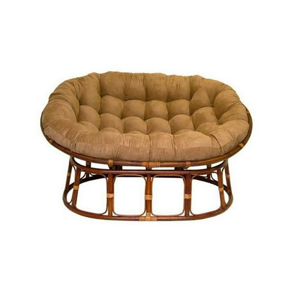 Double Papasan Chair - Rattan Frame & Suede Cushion - 61.5" Comfy Living Room Seat