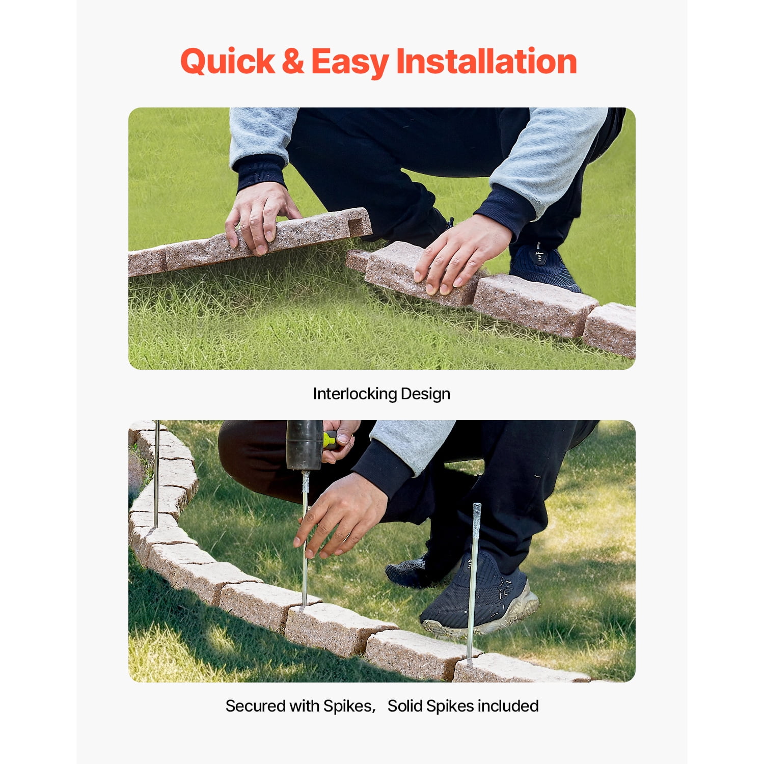 KFFKFF Imitation Stone Landscape Border, 46.4 x 2.2 in Authentic Lawn Border, Bendable Brick-Like Garden Border with Grounding Pegs, Durable Driveway and Walkway Edging in Brown, Resistant to Fading