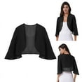 thumbnail image 6 of iiniim Women's 3/4 Sleeve Open Front Soft Chiffon Shrug Cardigan for Evening Dress Size S-3XL A Black S, 6 of 7