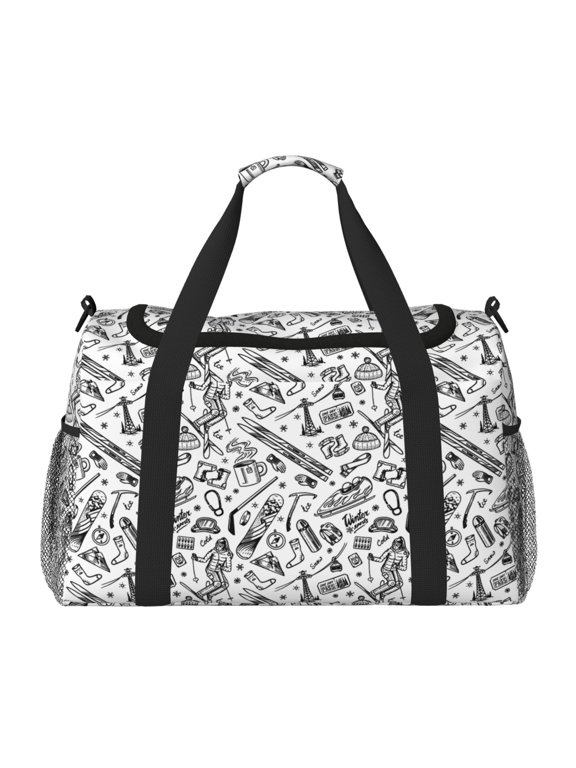 winter Ski Element Print Foldable Travel Duffel Bag Tote Carry on Luggage Bag Personal item Sports Gym Bag Water Resistant Weekender Overnight Bags for Women and Men