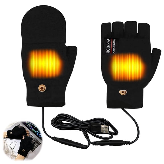USB Heated Gloves for Men and Women - Half-Finger Heating Gloves with Removable Heating Pads, 5V USB, 45°C Warmth, Washable Knit, Arthritis Comfort