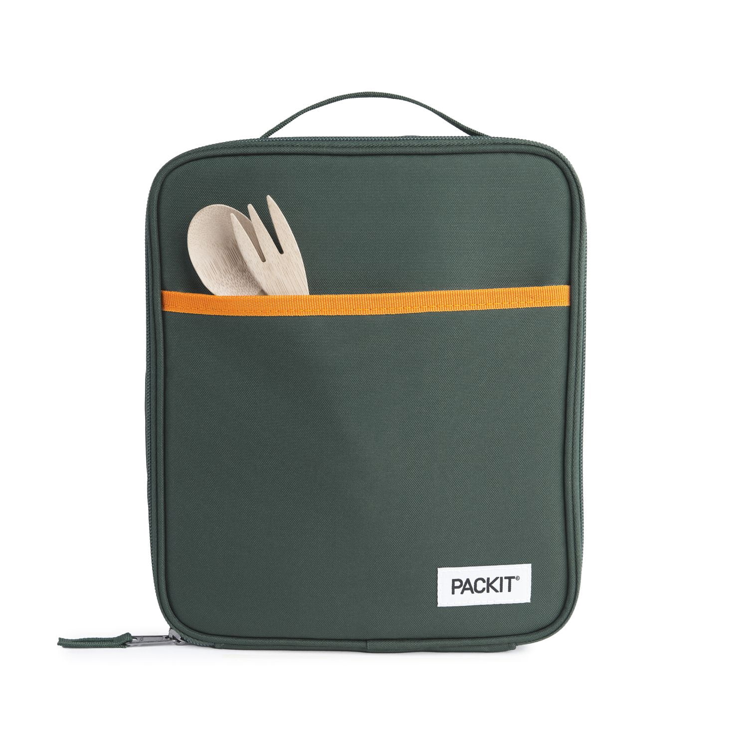 PackIt Freezable Gel-Lined Large Upright Lunch Box, Olive and Orange, Ideal Use for Workday Meals and Travel