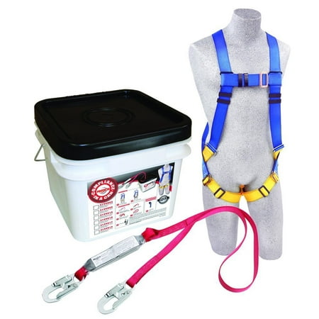 DBI/SALA Protecta PRO Compliance-In-A-Can Light Roofer's Fall Protection Kit (Includes 1191995 First Harness, 1341001 Pro 6' Single-Leg Shock Absorbing Lanyard, Bucket And 3600 lb Gated (Best Fall Protection Harness)