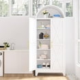 thumbnail image 3 of 73" Tall Metal Arched Kitchen Pantry Cabinet, Modern Farmhouse Storage Cabinets with 2 Doors & 4 Adjustable Shelves, 6-Tier Cupboard with Open Storage Area, Versatile Bookcase/Hutch-White, 3 of 7