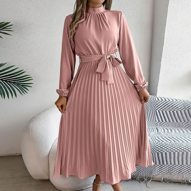 UPPADA Robe d'Invitée de Mariage d'Automne pour Femme, Unie, à Manches Longues, Robe Maxi, Élégante, de Soirée, Spéciale, Robes Semi-Formelles pour Femmes, Grande Taille, Offres du Jour