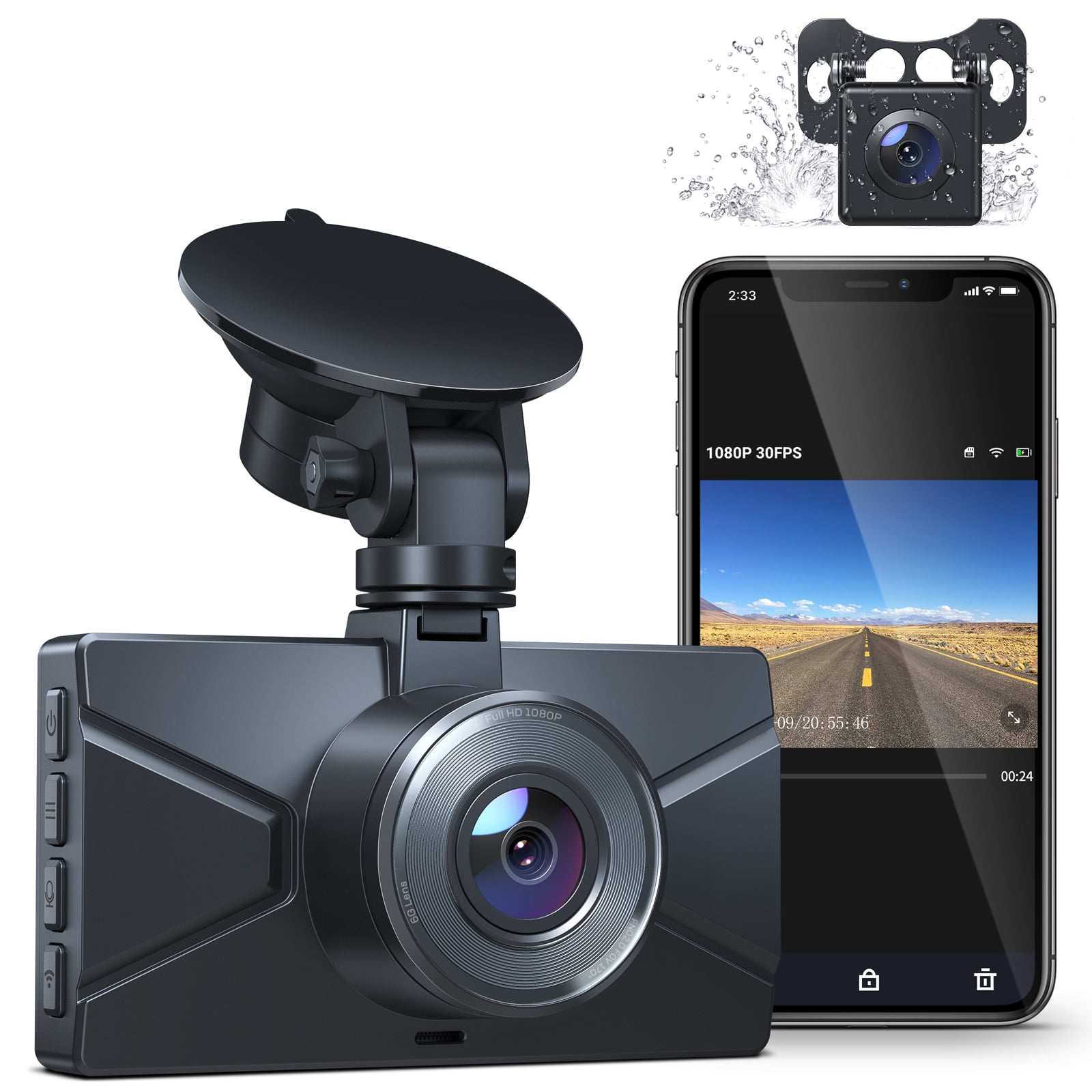 1080P HD Front and 720P Rear Dash Camera for Cars Loop Recording G-Sensor and Parking Monitor WDR Crosstour Dual Dash Cam Motion Detection CR350S Car Driving Recorder with 170°Wide Angle 