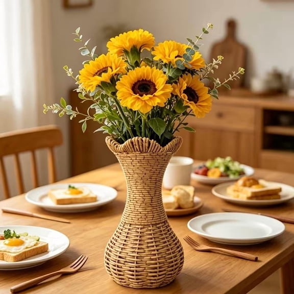 Handwoven Rattan Wicker Vase Rustic Boho Planter for Pampas Farmhouse Decor