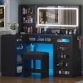 thumbnail image 6 of Makeup Vanity for Women with Mirror and Lights, 8 Drawers Big Modern Vanity , Transparent Top Vanity Desk with 2 RGB Drawers, with Power Outlet & Stool, Modern Ample Storage Dressing Table, Black, 6 of 10