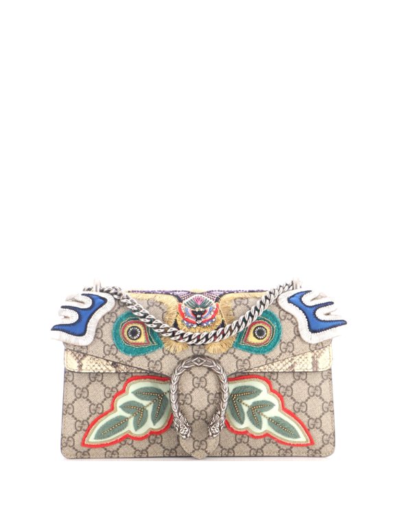 Pre-Owned Dionysus Bag Embroidered GG Coated Canvas with Python Small By Rebag
