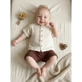 thumbnail image 4 of BemeyourBBs Toddler Baby Boy Summer Clothes Infant baby Boys Cotton Linen Outfits Short Sleeve Solid Color Button Down Shirt Tops and Elastic Waist Pockets Shorts 2Pcs Set, 4 of 9