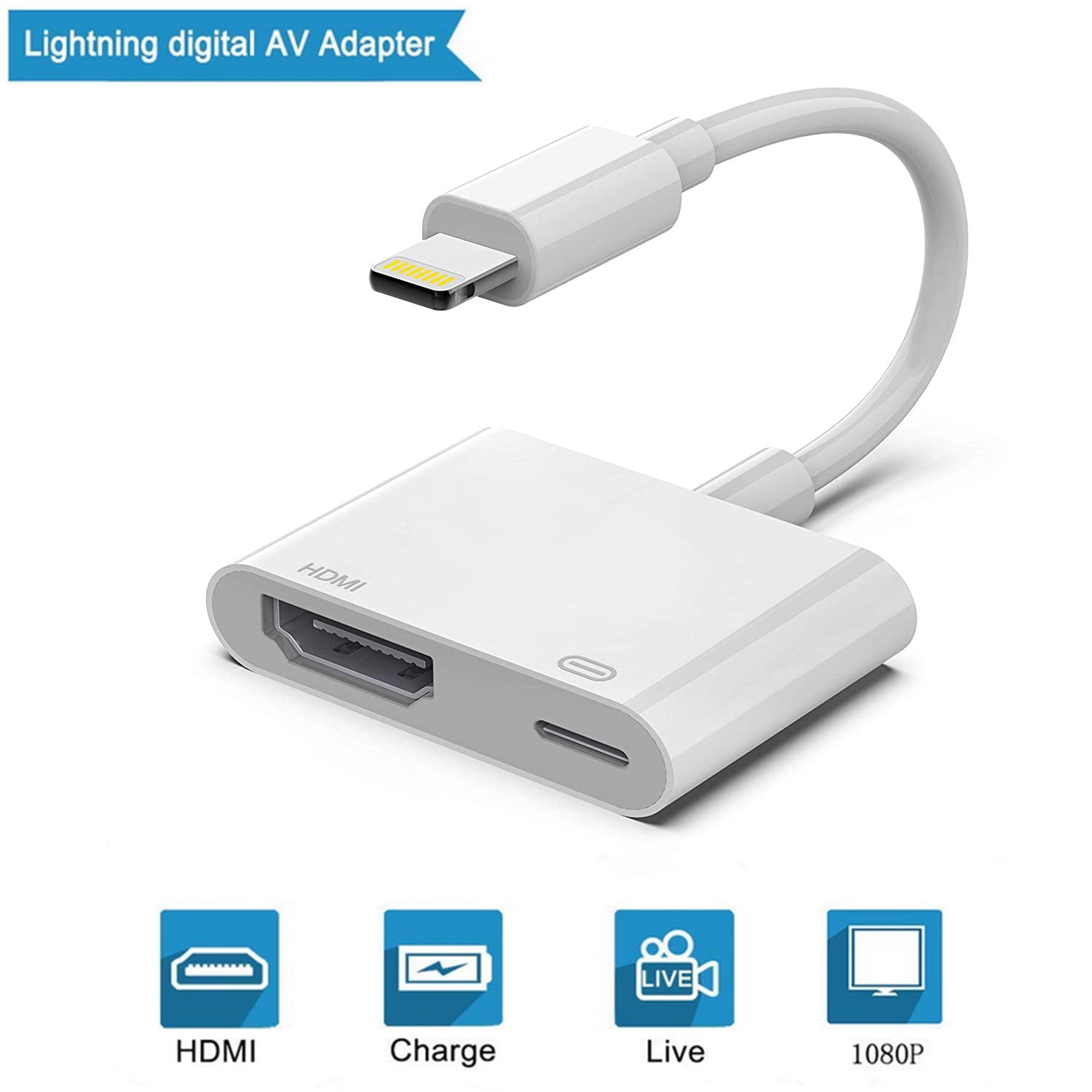 Lightning to HDMI iPad on HDTV//Monitor//Projector Apple MFi Certified Must be Powered Plug and Play 1080P HDMI Sync Screen Digital Audio AV with Charging Port for iPhone 11//11 Pro//XS//XR//X//8 7