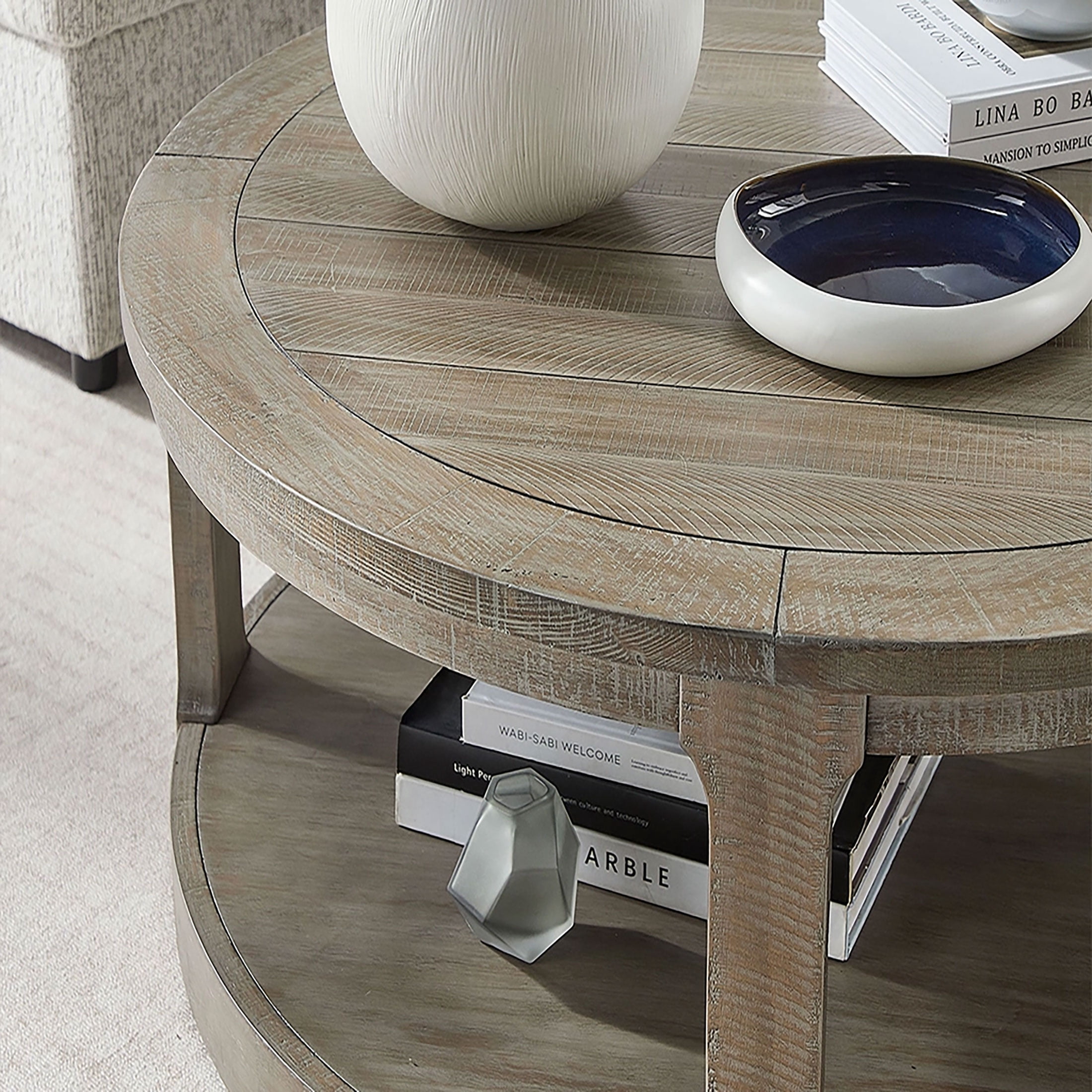 Kevinplus 2 Tier Coffee Table,Traditional Round Circle Wooden Table with Wheels for Living Room, Office, Apartment, Light Brown