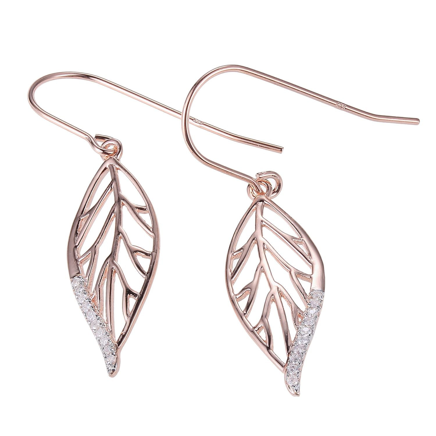.925 Silver Diamond-Cut Open Leaf w/ Ring Drop Earrings .925 Silver Diamond-Cut Open Leaf w/ Ring Drop Earrings