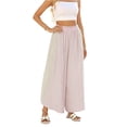 thumbnail image 6 of Sewkxo Womens Wide Leg Striped Boho Palazzo Pants with Lace Panel Summer Loose Elastic Waist Beach Vacation Lounge Pants,Pink XL, 6 of 7