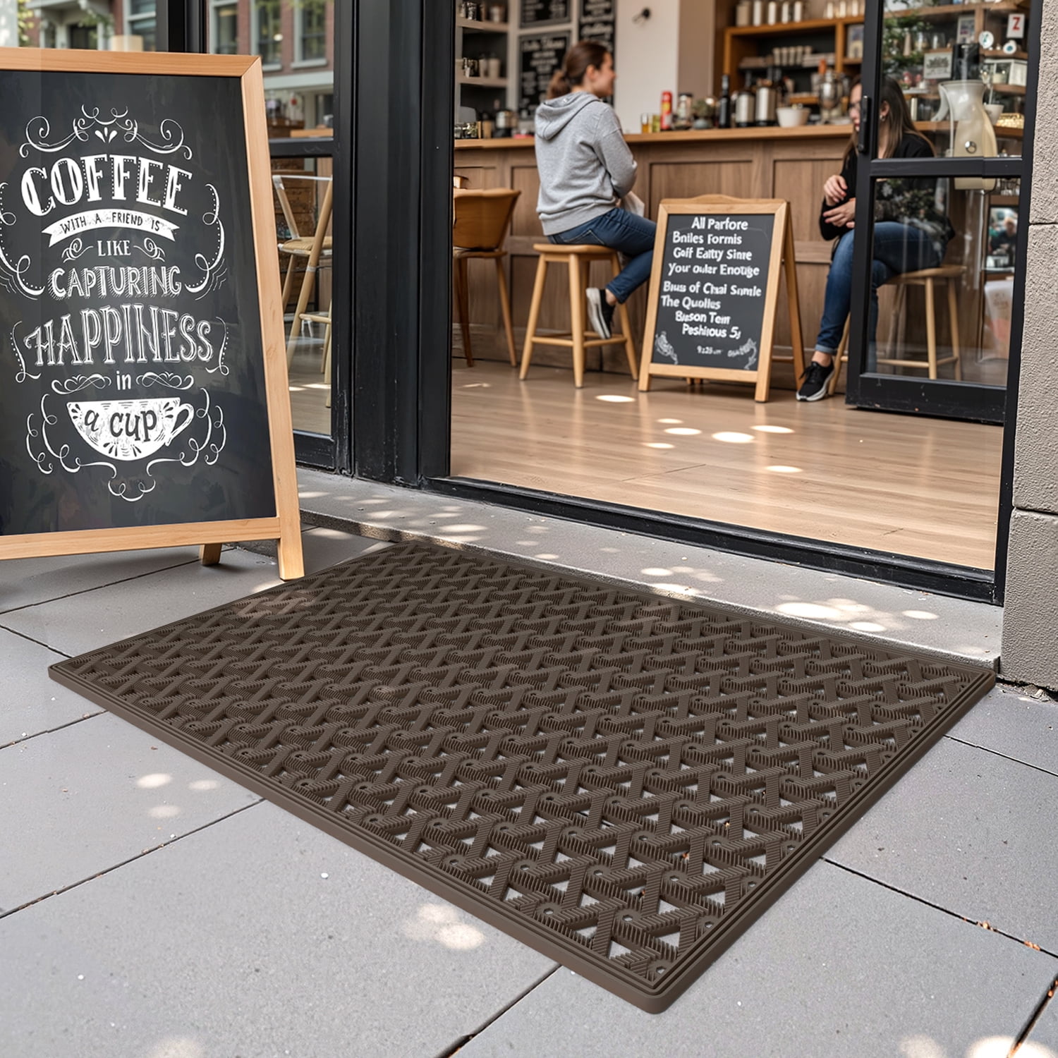 PABUBE Outdoor Doormat , Waterproof and Heavy Duty Doormat for Outside, Low Pile Dirt Trapper Rubber Outdoor Mat and Non-Slip Welcome Mat for Front Doors, 19" x 29", Brown