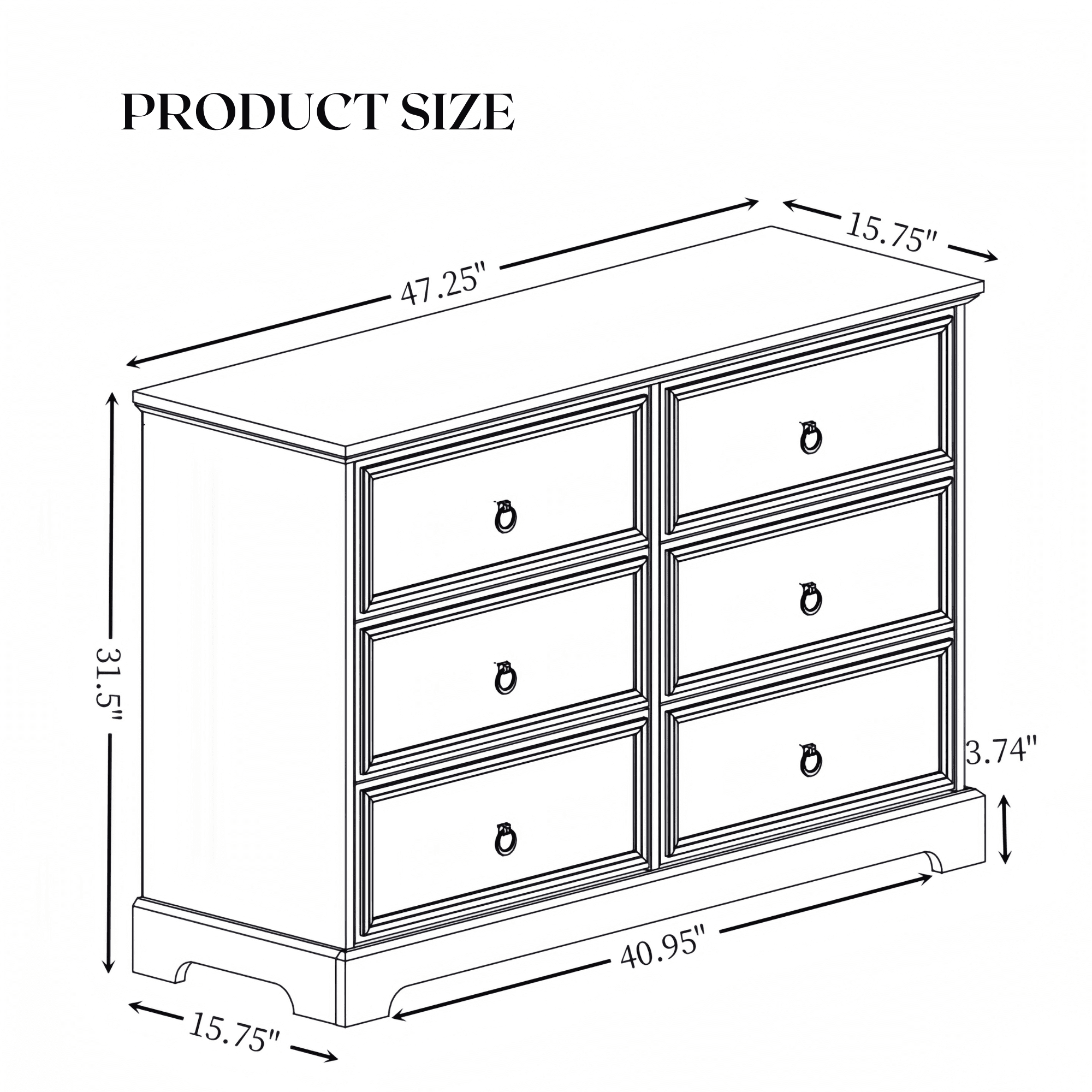 TrumanPick 6 Drawer Double White Dresser for Bedroom Farmhouse Wood Chest of Drawers for Living Room Entryway 47"L x 16"D x x 32"H