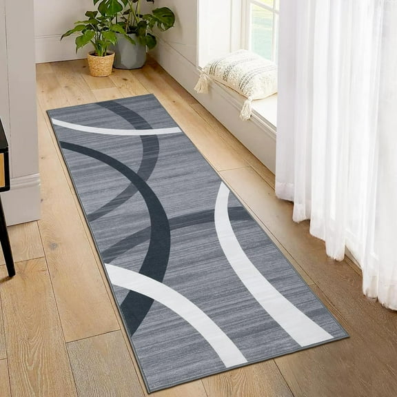 Washable 2x6 Runner Rug, Modern Hallway Rug, Non-Slip, Low Pile, Ultra-Thin Accent Rug for Kitchen, Bathroom, Bedroom, Grey.