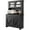 Black, variant on Kitchen Pantry Cabinet with Microwave Stand, Freestanding Hutch Cabinet with Buffet Cupboard, Tall Storage Cabinets with Adjustable Shelves for Kitchen, Dining Room