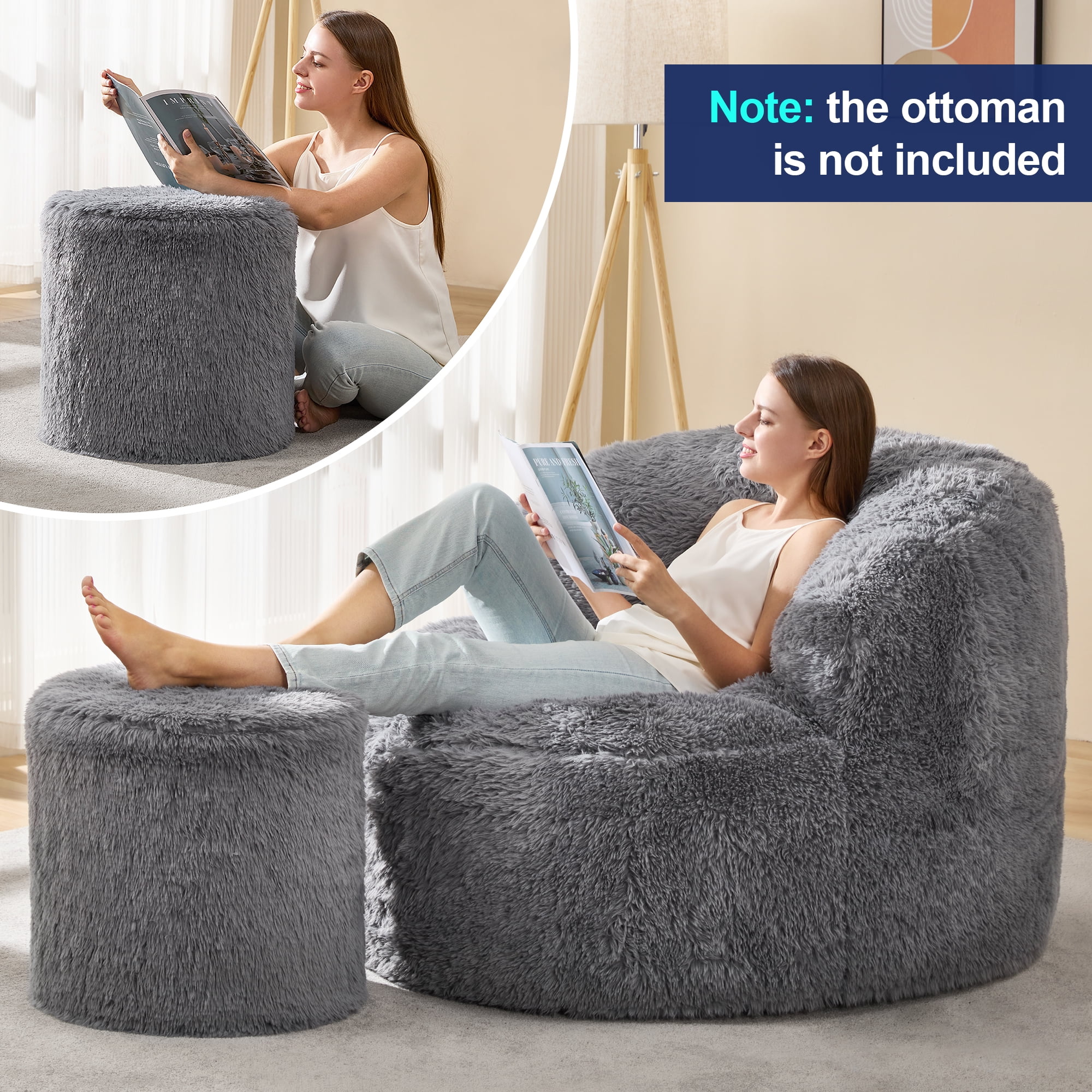 Hobestluk Bean Bag Chair Giant Bean Bag Chairs for Adults Big Adult Bean Bag Chair with Foam Filler Large Beanbags with Stuffed Back Lazy Sofa, Grey-Oversize