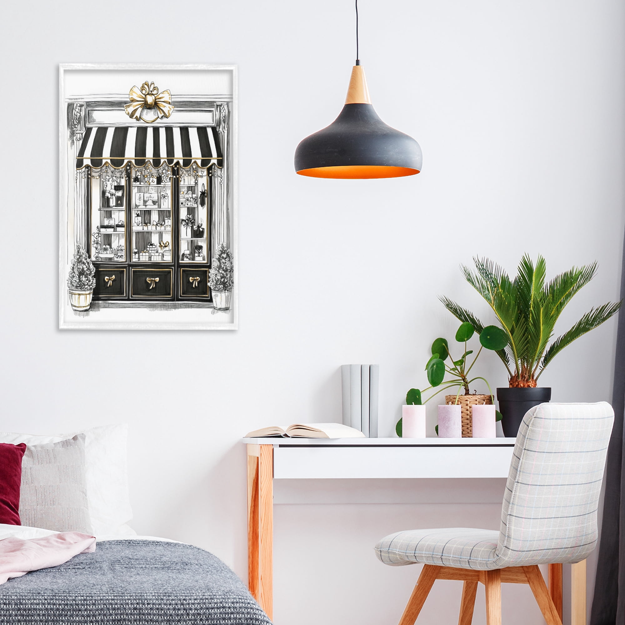 Stupell Industries Striped Paris Shop Facade White Framed Giclee Art, design by Petal Prints Design