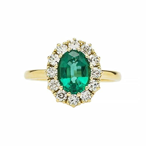 HeartsAndYou 2.3ct Natural Emerald Diamond Engagement Ring Floral Halo 14k SOLID Yellow Gold