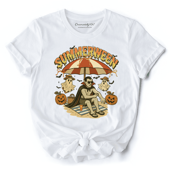 Summerween Vampire Dracula T-Shirt, Retro Halloween Beach Tee for Horror Spooky Summer Season