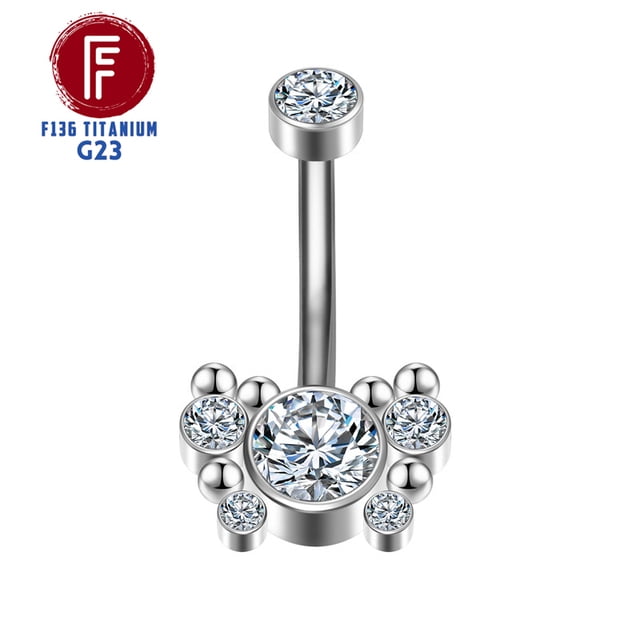 F136 Titanium Navel Piercing Zircon Diaphragm Clicker Hinge Segment Charming Belly Button Ring Body Jewelry Woman Accessories FGS