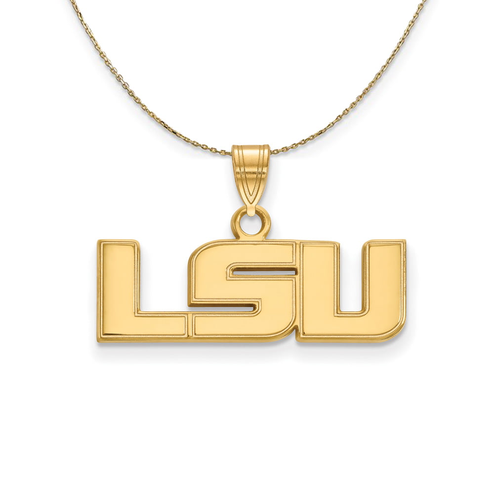 Sterling Silver Louisiana State Small 'LSU' Necklace - 16 Inch