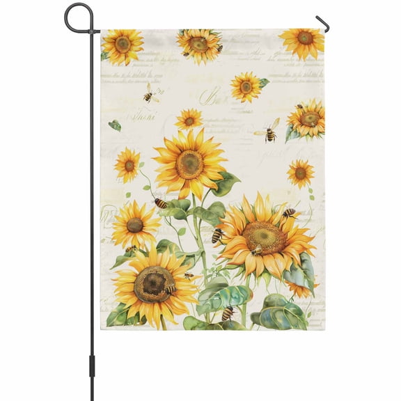 Vintage Sunflower Garden Flag 12 x 18 Inches, Bee Beige Letter Country Farmhouse Weather Proof Outdoor Patio Flags Double Sided Small Garden Decoration for Yard Outside Home