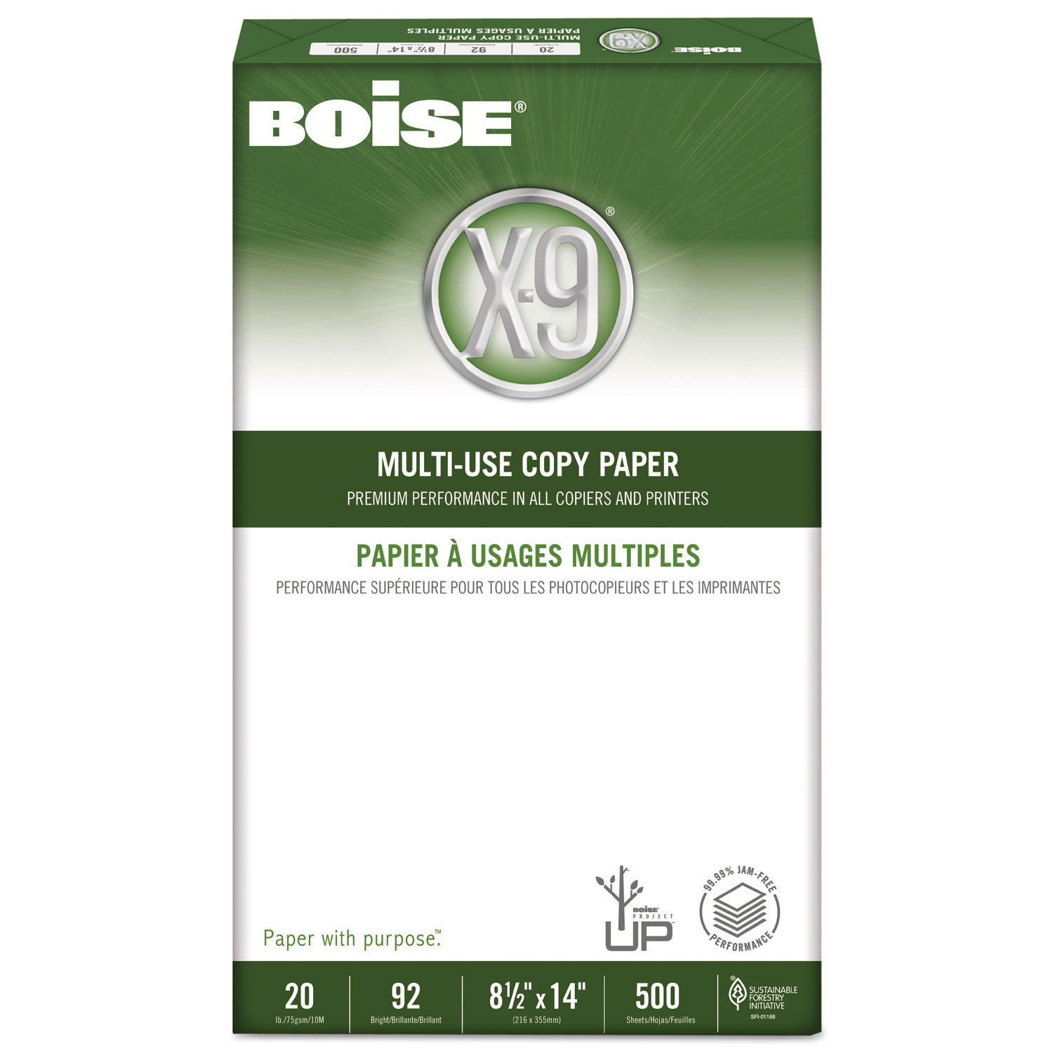 BOISE X9 MultiUse Copy Paper, 8.5" x 14" Legal, 92 Bright White, 20