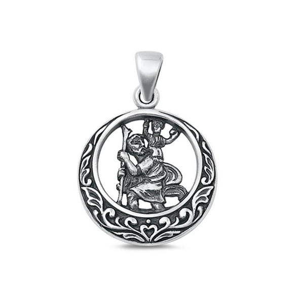 Sterling Silver St. Christopher Pendant Oxidized Medallion Charm .925 Jewelry Female Unisex