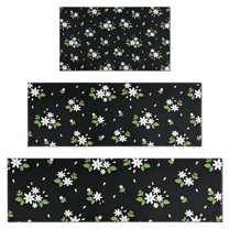 Pioneer Flower Floral Print Pattern Kitchen Rugs Sets Of 3,Kitchen Runner Rugs Non Skid Washable,Decorative Kitchen Floor Mats for Kitchen,Sink,Laundry,17"x30"  17"x47"   17"x59"