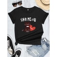 thumbnail image 2 of FIUFY Womens Summer Cat MEOW Short Sleeve Graphic Tees Casual Funny Print T-Shirts, 2 of 5