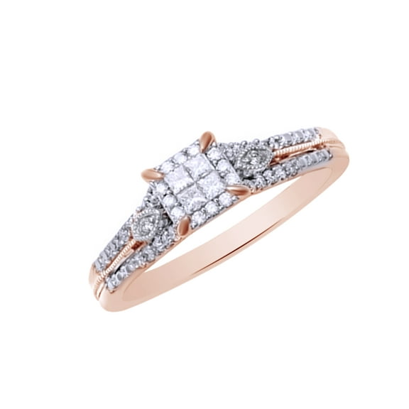 AFFY White Natural Diamond Promise Ring In 10k Rose Gold (0.33 Cttw)