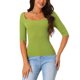 thumbnail image 1 of Camiseta de manga corta para mujer INSPIRE CHIC, de punto acanalado, ajuste ceñido, cuello cuadrado, suéter sólido, blusa, tops M verde, 1 of 6