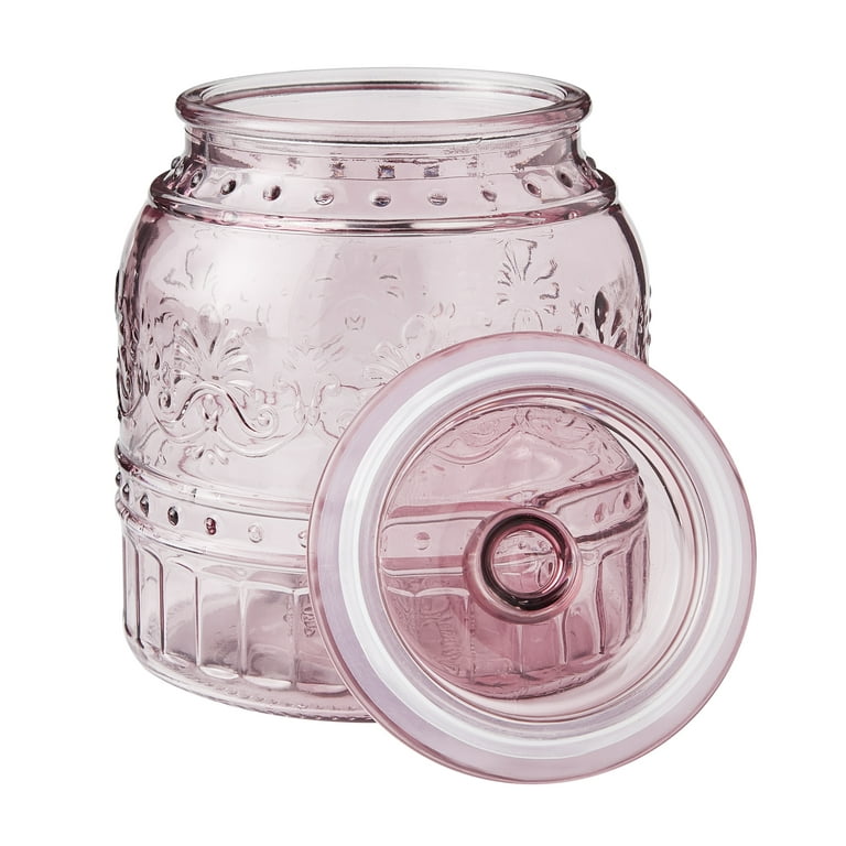 Glass Jar with Lid and Spoon - Pink/clear glass - Home All