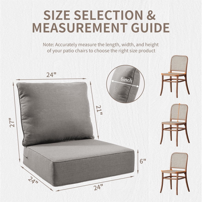 Giantfurnni Outdoor Deep Seat Cushion 24 X 24 X 6 Inch, Pack of 1, Patio Furniture Cushions with 6 Inch Foam Waterproof & Fade Resistant Perfect for Wicker Chair, Sofa, Couch, Gray