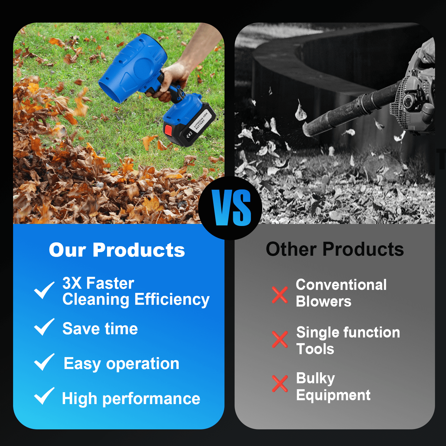 Brushless Cordless Leaf Blower 2 Batteries, Portable Dust Cleaner Handheld Blower Air Duster for Patio Cleaning, Lawn Care, Drying, Camping Blue