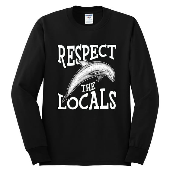 Wild Bobby Respect The Locals Save Our Oceans Dolphin Animal Lover Men Long Sleeve Shirt, Black, Large