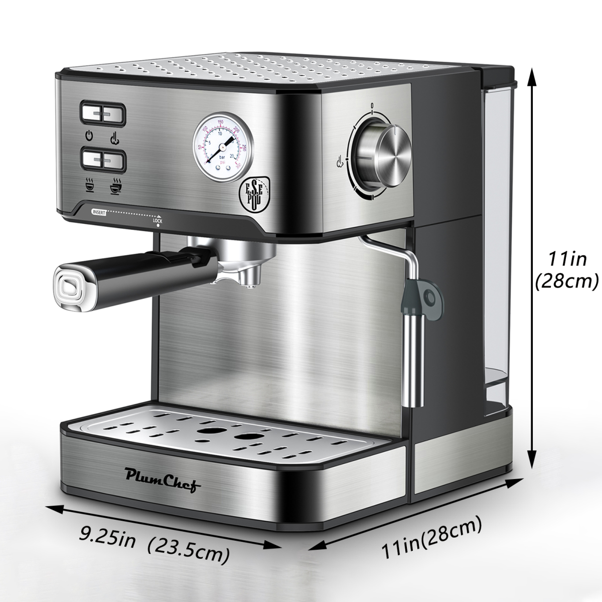 20 Bar Professional Espresso Machine with Milk Frother, Single & Double Shot, ESE Pod Compatible, Pressure Display, Removable Water Tank for Cappuccino, Latte, & Macchiato – Home Barista Edition