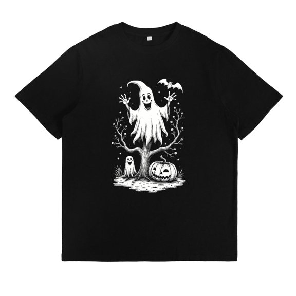 Halloween Gothic Tee Ghost Spooky Tree Pumpkin T Shirt Vintage Retro Graphic Comfortable Tops Black S-5XL
