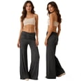 thumbnail image 4 of Inglocry Fold Over Low Waisted Pants Flared Y2K Fold Over Sweatpants Plisse Yoga Strechy Casual Wide Leg Foldover Sweats 2000S Gray XL, 4 of 5