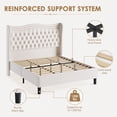 thumbnail image 3 of Miniyam Full Size Wingback Bed with 52" Velvet Upholstered Headboard, Nailhead Trim, Sturdy Wood Slats for Adults, Beige, 3 of 7