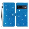 thumbnail image 6 of For Google Pixel 7 Case Bling Glitter Shiny Magnetic Closure Luxury PU Leather RFID Blocking Wallet Card Holder Hand Strap Folio Kickstand Flip Case Women Girls For Google Pixel 7, Blue, 6 of 7