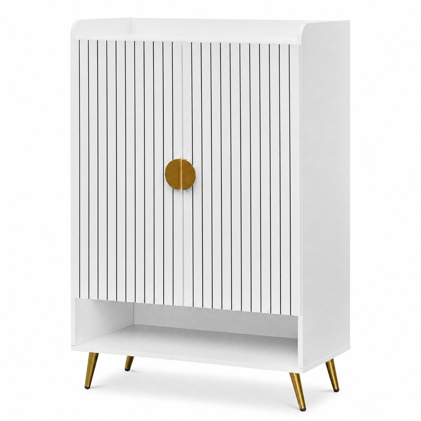 Furnibear 44 Inch Tall Shoe Storage Cabinet with 7 Tier Doors and Adjustable Shelves for Entryway Hallway Living Room, White